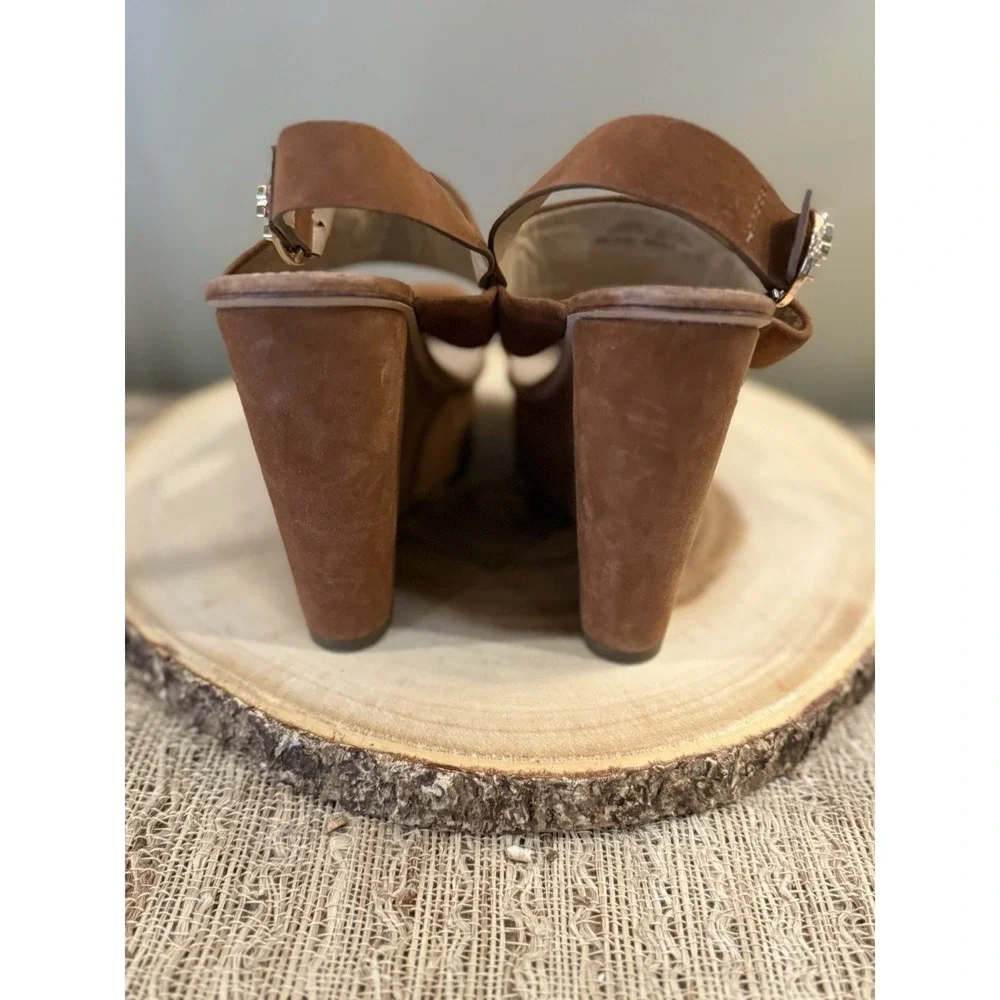 Tory Burch Loretta 120mm Lancaster Cuoio Brown Suede Platform‎ Wedge Sandals 8